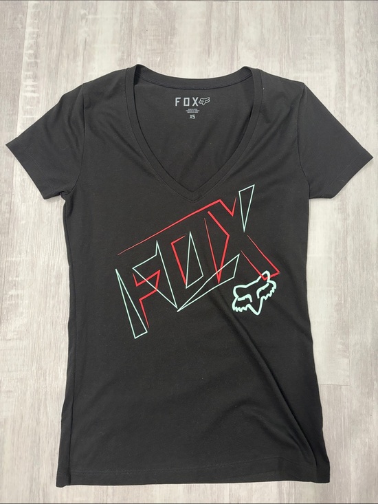 Fox Tops - Fox Black V-Neck Tee with Mint Green & Red Graphic XSmall